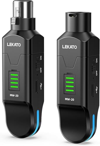 LEKATO Wireless XLR Transmitter Receiver 2.4GHz for Dynamic Mic, 4 Channels Wireless Microphone System 8H Running Time, Phantom-Powered for PA Systems, Audio Mixer, Live Sound, Church(MW-20)