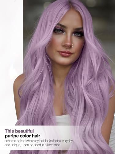 Quantum Love Long Curly Wig for Women Long Wavy Light purple Wigs 28 Inch Natural Looking Purple Synthetic Fashion Color Hair for Cosplay Halloween Daily Party Use - color: Light Purple