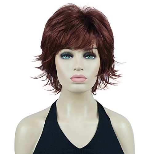 Lydell Short Layered Shaggy Wavy Full Synthetic Wigs (131 Burgundy Red) - color: #131 Burgundy Red