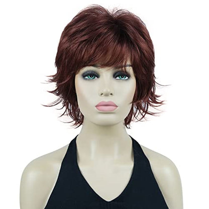 Lydell Short Layered Shaggy Wavy Full Synthetic Wigs (131 Burgundy Red) - color: #131 Burgundy Red