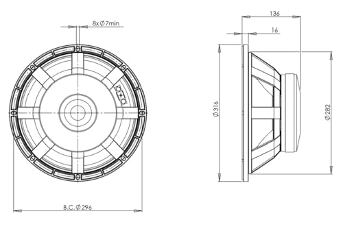 B&C Speakers 12PLB76 12-inch Woofer LF Drivers 350 Wrms 700 Watt Peak 3 in. Aluminium Voice Coil Pro Audio Speaker PA Sound System 8 Ohm Impedance