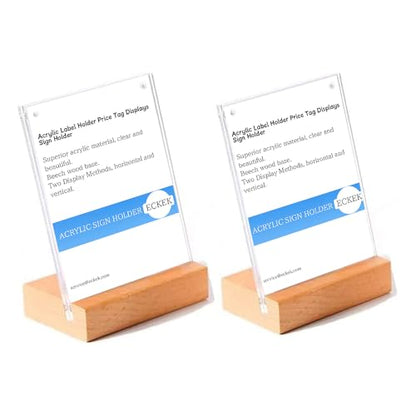 2 Pack Acrylic Label Holder(90*60mm/3.54x2.36 inches) | Price Tag Displays Sign Holder, Data Card Holder, Table Top Sign Stand