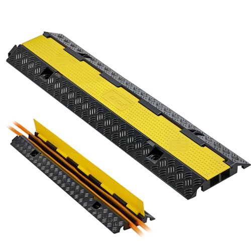 VEVOR Cable Protector Ramp, 22,000 lbs/axle Capacity, 2 Channel Heavy Duty Rubber Cord Hose Wire Cover, 1.3 x 1.2 in Channel, Traffic Speed Bump with Flip-Open Top Cover, for Indoor Outdoor, 1 Pack - style: 2 Channel-1PC