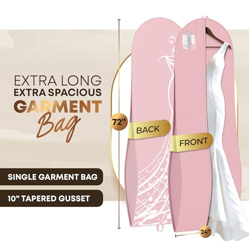 Your Bags Women’s Dress and Gown Garment Bag -72”x24” and 10” Tapered Gusset Prom Bags (Pink & White Dress Print) - color: Pink & White Dress Print