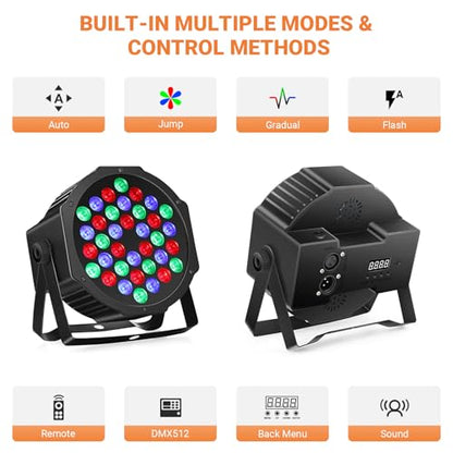 Battery Powered Stage Par Lights: 36W RGB Rechargeable Par Can 2Pack - 6 to 15Hours Working Time - Remote DMX Control Uplights for Event Chruch Wedding Mobile DJ Party Music Dance Band Club Live Show
