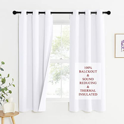NICETOWN Sound Blocking White 100% Blackout Lined Curtains, 3 Thick Layers Completely Blackout Noise Control Window Treatment Insulated Drapes for Bedroom (1 Pair, 42 Width x 63 Length Each Panel) - color: Pure White, size: 42"W x 63"L (Pack of 2)