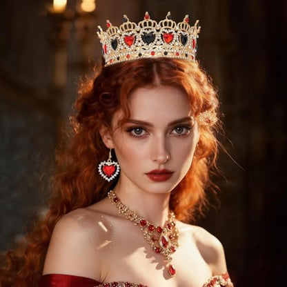 Queen Crown Rhinestone Wedding Crowns and Tiaras for Women Costume Party Hair Accessories Princess Birthday Crown Crystal Bridal Crowns - color: Gold Black+Red Crown