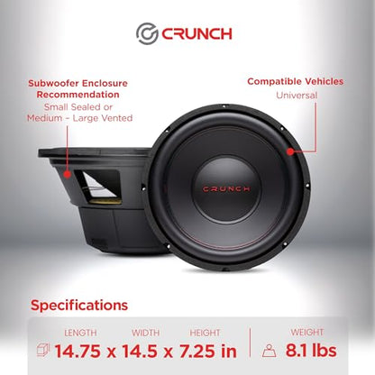 Crunch 12 Inch 800 Watt RMS Dual Voice Coil Car Audio Subwoofer, 2-Pack | 4 Ohm Car Subwoofers with Spade Terminals for Sealed or Vented Enclosures, Deep Bass for Car and Truck Stereo