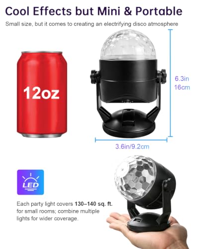 Luditek 2-Pack Portable Sound Activated Party Lights, Battery Powered/USB | Dj Disco Ball Strobe Lights Indoor for Car Room, Adults Gifts, New Years Eve Party Supplies 2025 Christmas