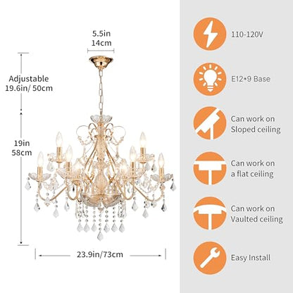 Saint Mossi Gold Crystal Chandelier for Dining Room, 9-Light Modern Chandelier Pendant Light, French Gold Crystal Raindrop Chandelier for Bedroom, Living Room, Foyer, H19 x D24 - color: French Gold 9-Light