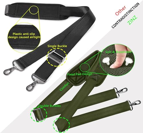 ZINZ Shoulder Strap 58" Ultra-Thick Fixed Padded and Adjustable Buckles Crossbody Strap for Briefcase Laptop Bag Luggage - color: Army Green