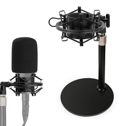 AT2020 Mic Stand, Adjustable Height Desk Mic Stand with Shock Mount, Foam Windscreen, Metal Weighted Base, 1/4 to 3/8 Metal Adapter, for AT2020 AT2020USB AT2020USB+ AT2035 Mic by Rigych - color: Desktop Stand