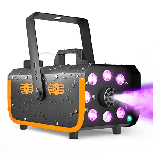 HAKUTA Light Rain and Splash Proof Fog Machine, 500W Smoke Machine with 2300 CFM Output of Fog & 2 Remotes, 8 LED Lights with 4 Light Effects for Outdoor Music Festival Pool Party Wedding DJ Stage