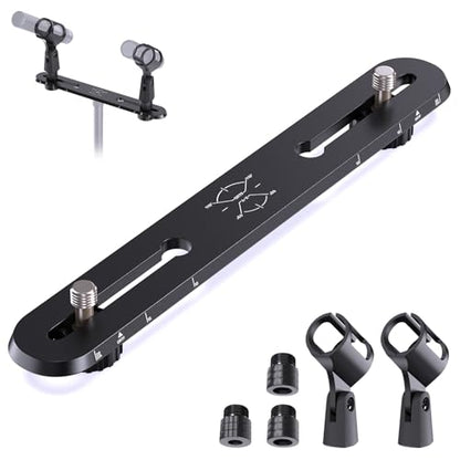 Stereo Array Spacing Microphone Bar Holder, Dual Mic Stand, Aluminum, Ruled