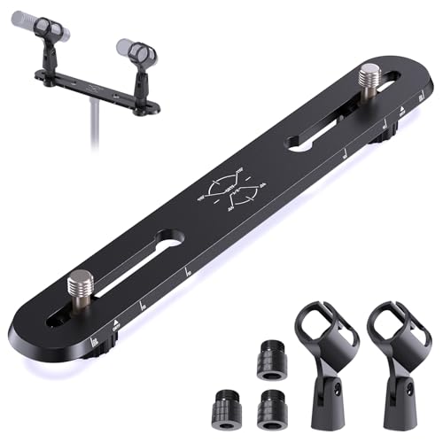 Stereo Array Spacing Microphone Bar Holder, Dual Mic Stand, Aluminum, Ruled
