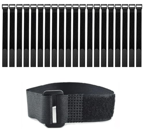 20 Pack(12x1 Inch) Reusable Fastening Cable Straps,Cinch Straps | Adjustable Multi-Purpose Hook and Loop Straps with Buckle,Nylon Cable Ties,Cord Ties Organized Tidy for Wire Cable Management - size: 12'' x 1'' (Black)