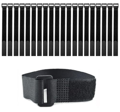 20 Pack(12x1 Inch) Reusable Fastening Cable Straps,Cinch Straps | Adjustable Multi-Purpose Hook and Loop Straps with Buckle,Nylon Cable Ties,Cord Ties Organized Tidy for Wire Cable Management - size: 12'' x 1'' (Black)