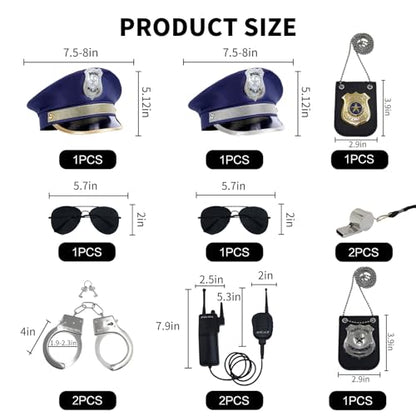 10 Pcs/2 Set Police Costume Accessories for Theme Party Halloween | Cop Costume with Police Hat Walkie Talkies Badge Sunglasses Officer Theater Dress Up