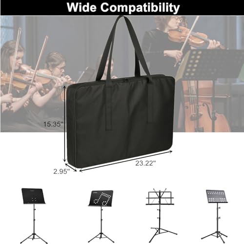 Sheet Music Stand Carrying Case for Music Sheet Clip and Tripod Nylon Storage Bag Music Sheet Stand Holder Protective Case Bag for Orchestras, Choirs, 23.22'' x 15.35'' x 2.95‘’