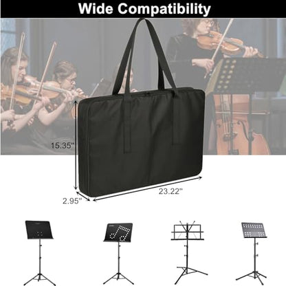 Sheet Music Stand Carrying Case for Music Sheet Clip and Tripod Nylon Storage Bag Music Sheet Stand Holder Protective Case Bag for Orchestras, Choirs, 23.22'' x 15.35'' x 2.95‘’