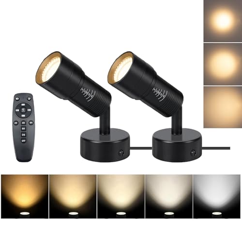 Zoomable LED Spot Lights Indoor 2700K-6500K Adjustable 8W Accent Uplights Floor Desktop Spotlight Wall Ceilling Mounted for Plants Pictures Artwork 5.9 FT Cord with Switch (2Pack)