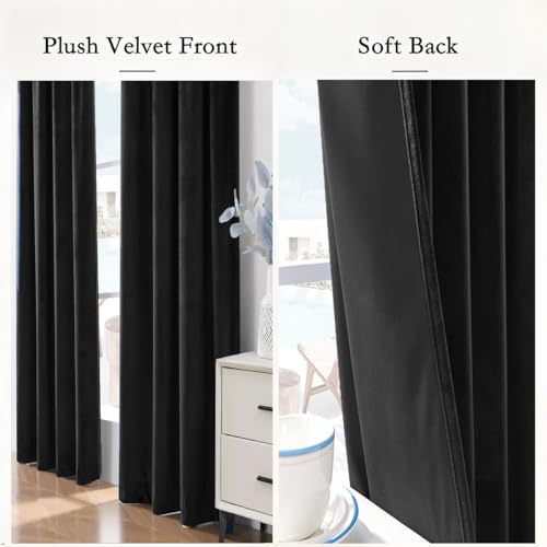 Timeper Black Velvet Curtains 120 inches 2 Panels,Blackout Curtains for Bedroom Living Room Thermal Insulated Luxury Super Soft Window Drapes,Back Tab & Rod Pocket,W52 x L120 inches - color: Black, size: 52"W x 120"L (Pack of 2)