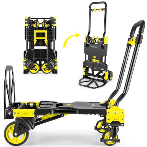 Folding Hand Truck Dolly, 330lb Convertible 4 to 2 Wheel Moving Cart,Yellow | Dolly Cart with Retractable, Aluminum Alloy & Cast Iron Build, Nylon Wheels,Compact Fold,for Moving,Office,Delivery,Outdoor - size: 330LB Yellow