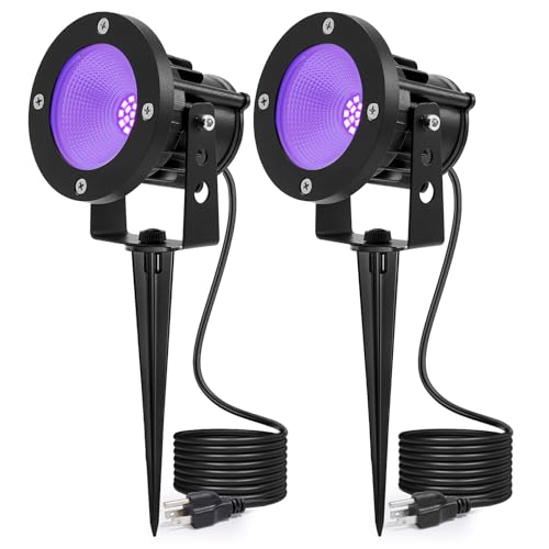 iCreating 20W Black Light Spotlight - Outdoor Black Light Spot Lights IP66 Waterproof Blacklight Spotlights 395nm Blacklight Spot Lights Strong UV Spotlight with Plug for Glow Party Halloween (2 Pack)