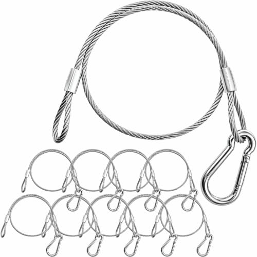 Stage Light Safety Cables, 24 Inch Stainless Steel Security Wire Rope,150 lb Load Duty Safety Cable for DJ Lights, PAR Lights, Moving Head Lights, Projector and Party Lighting Pack of 10 - size: 1/8" dia 10pcs