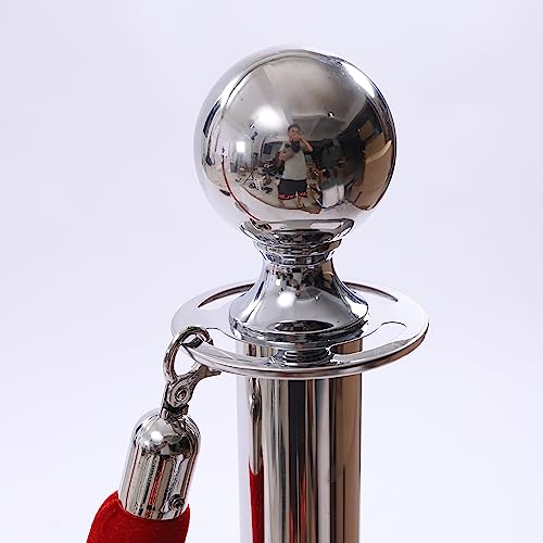 6PCS Stanchions and Velvet Ropes,4 Red 4.92" L Velvet Ropes and 37.4" H Stainless Steel Posts with Hollow Base, Crowd Control Barriers Stanchions, Carpet Runner Poles for Party Supplies,Sliver - color: Sliver