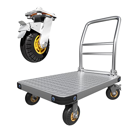 Heavy Duty Platform Truck Flat Moving Cart Hand Trucks,2000Lbs Steel Push Cart Dolly, 36 x 24in Large Flatbed with 5'' 360 Degree Swivel Wheels for Easy Storage - size: 36" L X 24" W