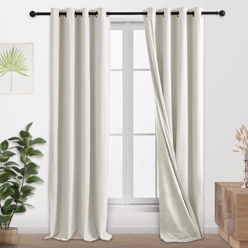 100% Full Blackout Velvet Curtains with Liner 52x96 Cream Ivory - color: Cream Ivory, size: 52"W x 96"L (Pack of 2)