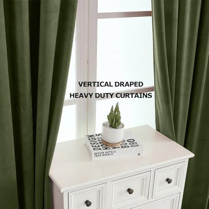 Benedeco Green Velvet Blackout Curtains 52x84 Inch, 2 Panels | Room Darkening & Semi-Blackout, Ultra Soft Velvet, Thermal Insulation, Machine Washable, Elegant Accent Perfect for Bedrooms - color: Moss Green-a, size: 52"W x 84"L (Pack of 2)