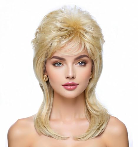 Airhostess Mullet Wig for Women 80s 90s Costumes Fancy Party Accessory Halloween Hair Wig(Light Blonde) - color: 2057-Light Blonde