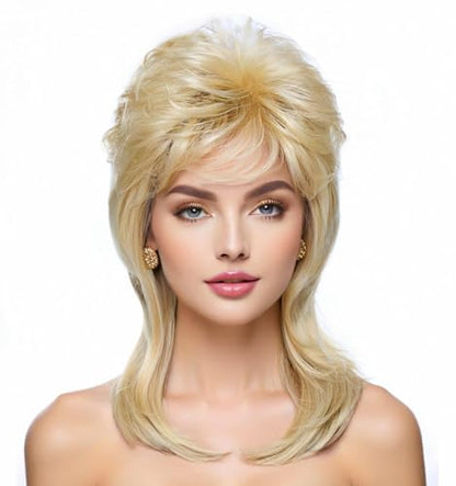 Airhostess Mullet Wig for Women 80s 90s Costumes Fancy Party Accessory Halloween Hair Wig(Light Blonde) - color: 2057-Light Blonde