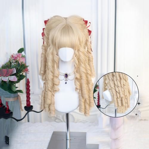 Blonde Roman Roll Lolita Wig Retro Victorian Long Curly Synthetic Hairpiece Costume Hair for Tea Party - color: Blonde