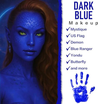 BOBISUKA Dark Blue Face Body Paint, Water-Based Face Painting Kit & Body Paints, Safe Non-Toxic Facepaint for Halloween Avatar Mystique Nebula Yondu Smurf Makeup Costume Cosplay Party Theater & Film - color: Dark Blue