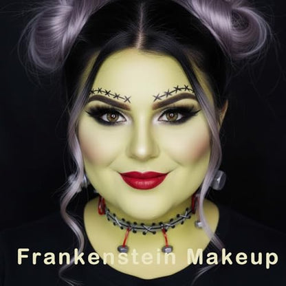 Ogre Green Face Paint with Setting Powder and sponge,1.01 Oz Water Based Green Body Paint,Halloween Face Painting Kit SFX Makeup Cosplay Monster Witch Elphaba Costume for Adults & Kids - color: Ogre green with setting powder