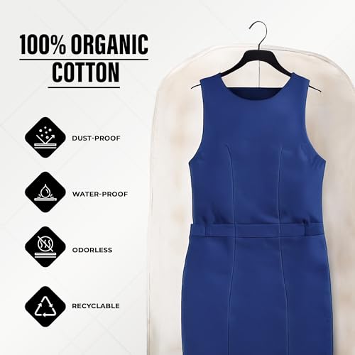 24x62 Cotton Garment Bag for Hanging Clothes, Garment Cover for Dust Free Storage - style: Side Zipper (24" x 62")
