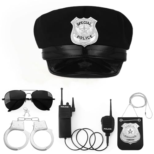 Police Costume Accessories Adjustable Cop Hat for Adults Boys Girls Police Officer Theater Dress Up Theme Party - color: Set-c