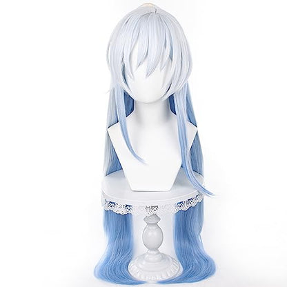 Anime Silver White Gradient Blue Long Straight wigs with Bangs 95cm/37in Hair-Tie half-up hairstyle Game Ice Queen Cosplay wig Halloween,Comic con,Party,Game Show - color: White and Blue Mixed