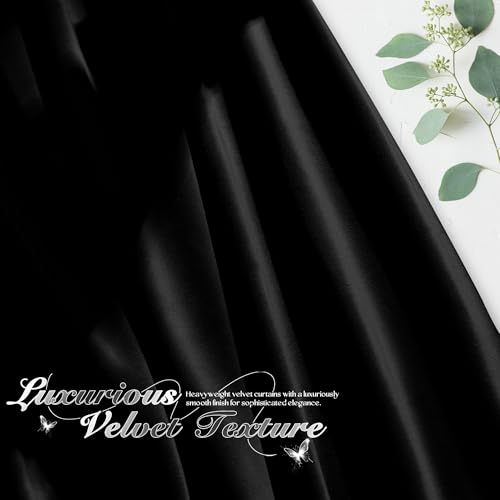 Manyshofu Black Velvet Curtains, 2 Panels Blackout 52x84 | Luxurious Velvet Feel, Thermal Insulated Noise Reducing, Dual Back Tab And Rod Pocket Hanging, Machine Wash Fade-Resistant - color: Black, size: 52"W x 84"L (Pack of 2)
