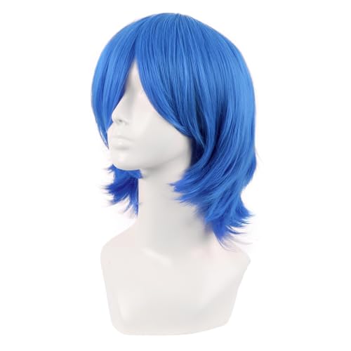 MapofBeauty 14 Inch Short Wolf Tail Side Bangs Party Wig, Blue | 35 cm Cosplay Wig, Synthetic - color: Blue