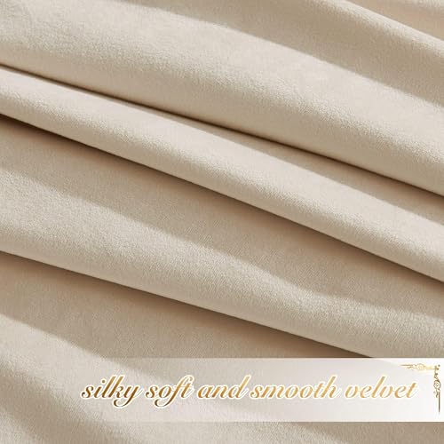 NICETOWN Beige Room Darkening Velvet Curtains 108 inches Long, Luxury Soft Touch Grommet Top Window Treatment Panels for Living Room/Bedroom/Home Theatre (2 PCs) - color: Beige, size: 52"W x 108"L (Pack of 2)