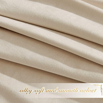 NICETOWN Beige Room Darkening Velvet Curtains 108 inches Long, Luxury Soft Touch Grommet Top Window Treatment Panels for Living Room/Bedroom/Home Theatre (2 PCs) - color: Beige, size: 52"W x 108"L (Pack of 2)