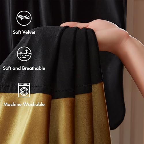 Luxury Black and Gold Velvet Blackout Curtains 90 inches for Living Room - color: Black & Gold, size: 52"W x 90"L (Pack of 2)