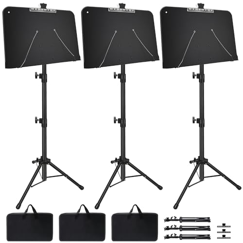 Mdvora 3 Pack Adjustable Sheet Music Stand, with Carry Bag Clip Holder | for Guitar, Ukulele, and Violin Players - color: 3 pack black, size: Standard Version