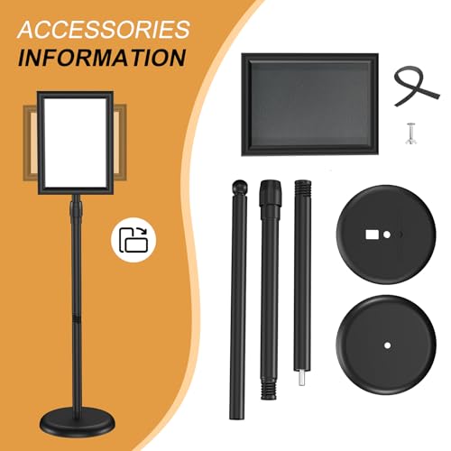 Hemndic Sign Stand Holder 8.5x11 Inches, Stand Up Sign Holder 8.5 x 11 with Rotated Frame, Height Adjustable Sign Stand and Snap-Open Frame (Pack of 5) - size: 8.5x11 inch (Pack of 5)