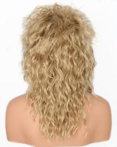 80s Rock Diva Wig Blonde Brown Fluffy Big Roll Mullet Wigs for Man or Woman Halloween Party Costume Cosplay Wig - color: Blonde/Brown