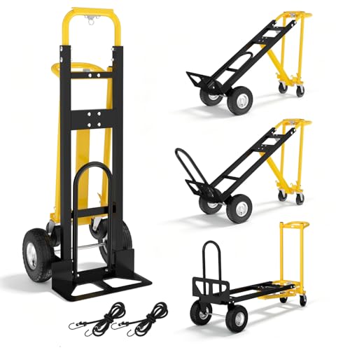 4 in 1 Convertible Hand Truck Dolly, 1000Lbs Capacity, Heavy Duty Folding Hand Truck Dolly Cart with Wheels 10" All-Terrain Tires, Hand Trucks for Logistics, Home, Office, School, Yellow - color: Yellow